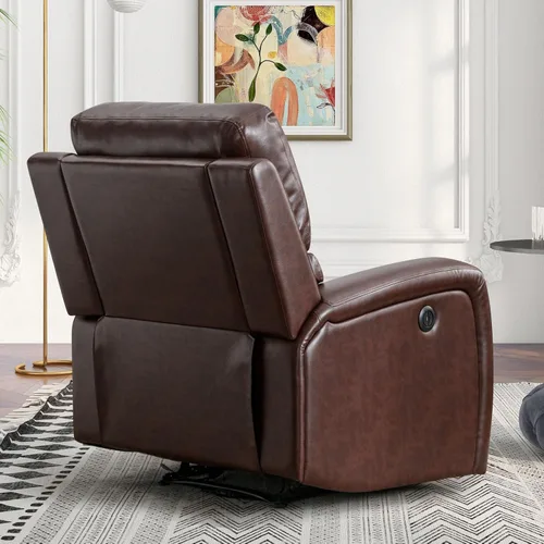 Vista 2 de Silla reclinable eléctrica, sofás reclinables de piel sintética suave con respaldo acolchado, sofá reclinable individual sobredimensionado de alta