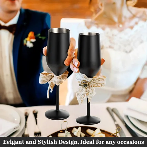 Vista 4 de Lifecapido Paquete de 2 copas de champán de acero inoxidable, copas de champán irrompibles de 8 onzas, elegantes copas de champán de acero Negro