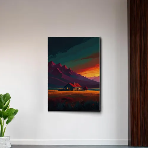 Vista 6 de Canvas Print Farmhouse On The Prairie Rustic Farmhouse Wall Art Framed Canvas Print Synthwave Rustic Mashup Art Watercolor print Decor Canvas, Wall
