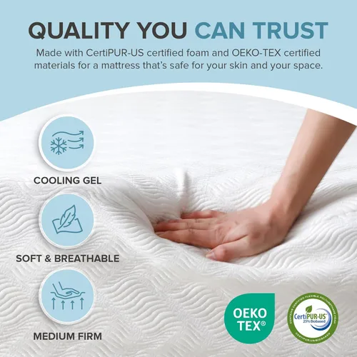 Vista 3 de L'Baiet Colchón de espuma viscoelástica de gel Twin de 6 pulgadas, cama refrescante de firmeza media en una caja, certificado CertiPUR-US