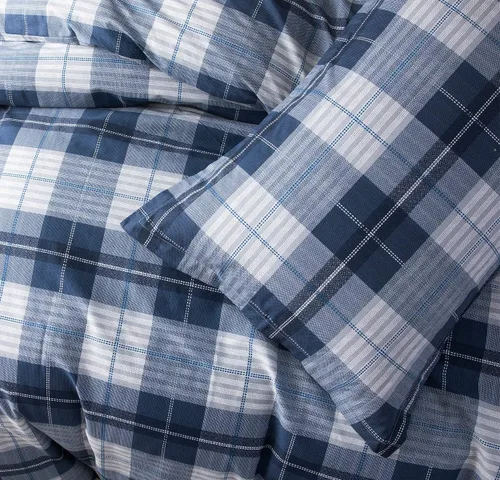 Vista 5 de SLEEPBELLA Juego de edredón tamaño individual, 600 hilos de algodón azul marino y gris, patrón de cuadros azul, juego de ropa de cama de plumón