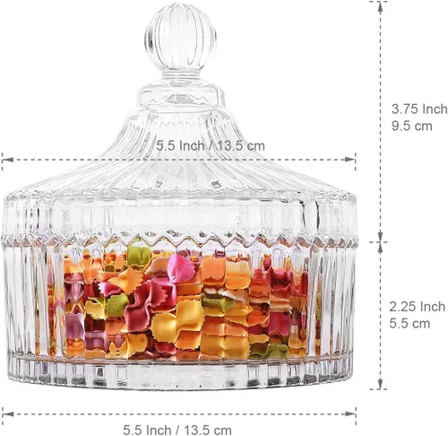 Vista 9 de ComSaf Plato de cristal para dulces con tapa, cuenco decorativo para dulces, tarro de caramelo cubierto de cristal para escritorio de oficina