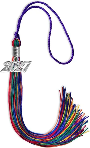 Vista 108 de Endea Graduation Borla de triple color con gota de fecha plateada (negro/dorado/granate, 2020)