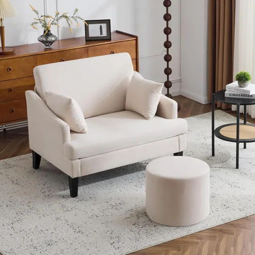 Vista 9 de Bezseller Soft Boucle Puf Otomano, Cómodo Reposapiés, Taburete con Relleno de Espuma Completo para Sala de Estar, Dormitorio, Comodidad Ligera