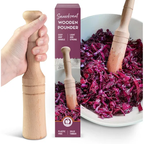 Chucrut Pounder - Manipulador de madera maciza para chucrut kimchi y ablandamiento de carne