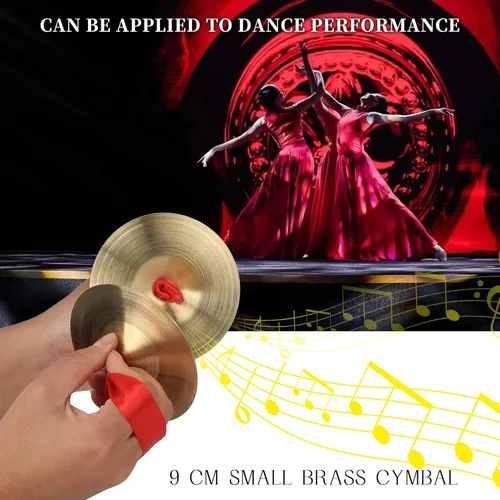 Vista 6 de 2 mini platillos de mano de cobre de 3.543 in de diámetro, banda de gong ritmo, ritmo, percusión, instrumento musical para fiestas, bailes, danzas