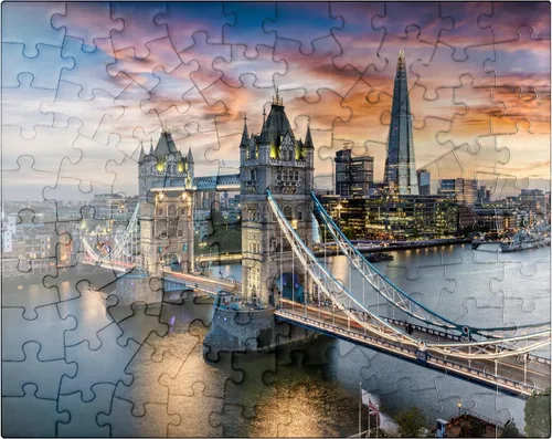 MyPuzzle Tower Bridge and Skyline of London, Gran Bretaña, rompecabezas prémium de 100 piezas para adultos