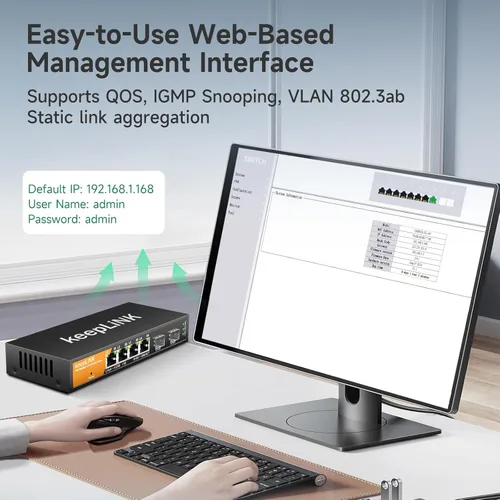 Vista 3 de Interruptor administrado por Web inteligente de 6 puertos 2.5G, 4 puertos Base-T de 2.5G, 2 ranuras SFP+ de 10G, soporte de agregación de enlaces