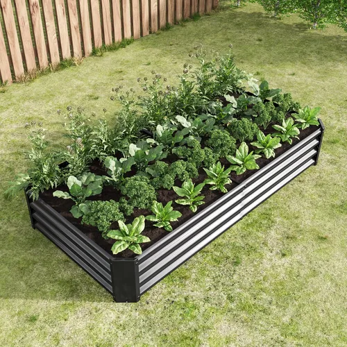 Vista 6 de Cama de jardín elevada galvanizada para verduras, jardineras elevadas al aire libre, camas de jardín elevadas de metal, kit de acero para verduras