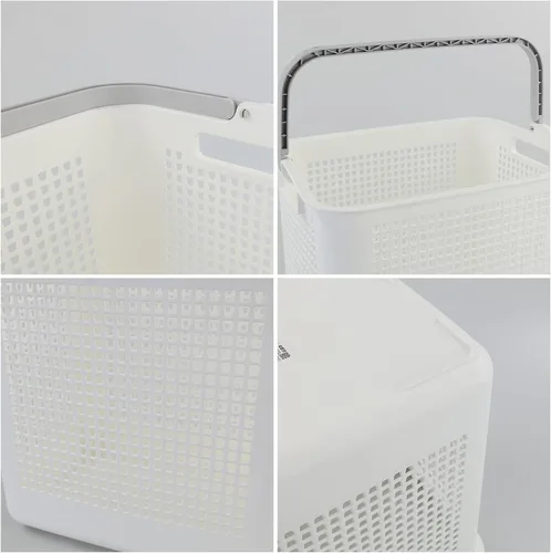 Vista 3 de Bringer Cestas de plástico para lavandería de 35 L con asa, paquete de 4 cestas sucias, color blanco
