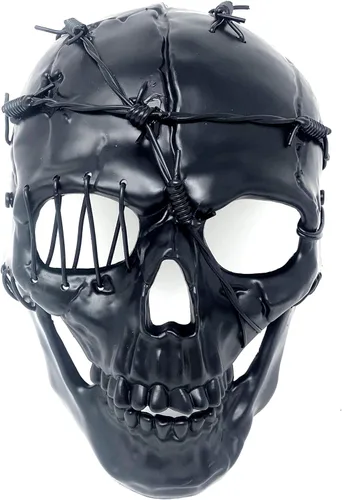 Vista 2 de Máscara de esqueleto espeluznante metálica estilo Steampunk para disfraz de Halloween, fiesta y cosplay