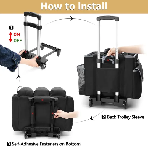 Vista 4 de HODRANT Carrito de Limpieza Grande con Carro Desmontable y Correa de Hombro, Bolsa de Suministros de Limpieza con Asas y Placas de Soporte