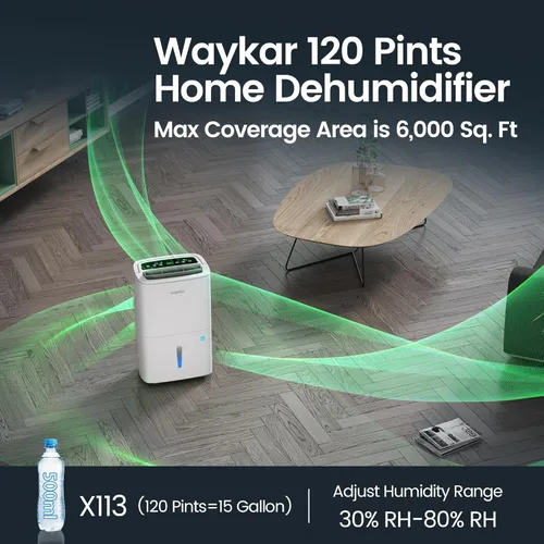 Vista 3 de Waykar Dehumidifier for Home Basements Bedroom with Drain Hose and Intelligent Humidity Control