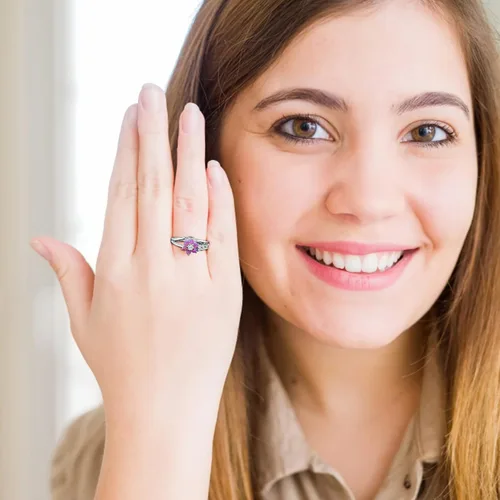 Vista 7 de Anillo de compromiso de aniversario para mujer, anillo de ópalo y circonita, anillo de cobre, regalo de cumpleaños de Navidad