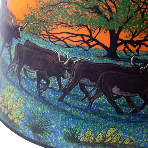 Vista 4 de Aladdin Pantalla de lámpara de aceite de pergamino, accesorio de base de 14 pulgadas, diseño de paseo en el atardecer