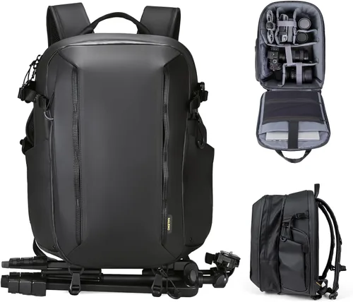 RaLeno Mochila para cámara, 22L+5L (compartimento expandible) Estuche impermeable para cámara con bolsillo lateral de acceso rápido para cámara DSLR