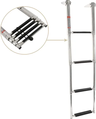 Vista 8 de Escalera telescópica de 4 escalones para barco marino, escalera de pontón de acero inoxidable, escalera de muelle extensible para pontón, carga
