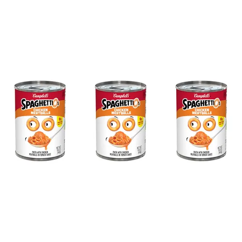 Vista 10 de SpaghettiOs Pasta enlatada con albóndigas A to Z's, lata de 15.6 onzas
