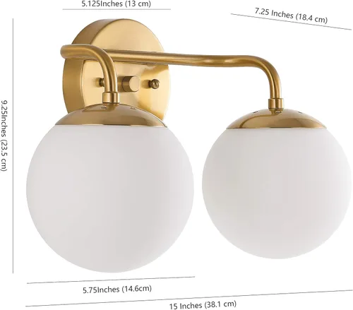 Vista 4 de JONATHAN Y Lámpara de pared moderna con diseño de globo dorado de 15 pulgadas para baño, pantalla de vidrio esmerilado blanco, lámpara de pared