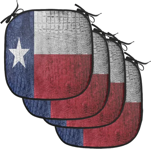 Vista 203 de Lunarable Juego de 4 cojines de asiento para silla, diseño de pétalos de flores de iris florecientes, arte de forma desgastada, acolchado de asiento