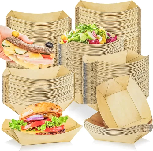 Vista 7 de MotBach Paquete de 200 bandejas de papel kraft de 2 libras, botes de papel desechables, botes de alimentos de alta resistencia, bandeja de papel