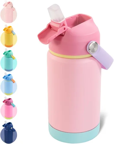 Vista 20 de Kerilyn 12oz Kids Water Bottle 2 Pack, Stainless Steel Insulated Water Bottle Bulk, Toddler Cups with Straws Leak-Proof, Kids Water Bottles for A.