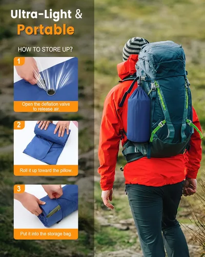 Vista 8 de Colchoneta de dormir para campamento, de 5.9 pulgadas de grosor, con almohada integrada y bomba de pie, almohadilla de dormir autoinflable
