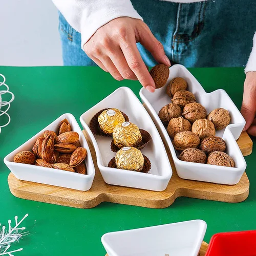 Vista 5 de Juego de bandejas grandes de aperitivos blancas de 11.6 pulgadas, platos para servir postres de árbol de Navidad, plato de aperitivos, 3 platos