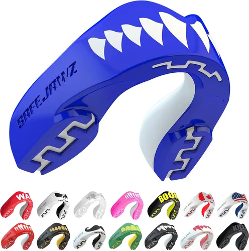 Vista 12 de SAFEJAWZ American Flag Mouth Guard, Youth Dual Layer Mouthguard with Case Bandera estadounidense