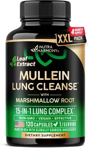 Vista 10 de Mullein Lung Detox - Extracto de hoja de gordolobo 10:1 - Raíz de malvavisco Equinácea Orégano Quercetina NAC - Suplemento 15 en 1 de apoyo