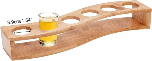 Vista 10 de NBEADS Soporte para 12 bandejas de vidrio de chupito, estante de madera de bambú para copas de vino de cerveza, estante organizador de copas