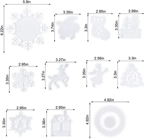 Vista 2 de Juego de moldes de silicona para campanillas de viento navideñas, copos de nieve, calcetines de Navidad, renos, muñeco de nieve, molde epoxi