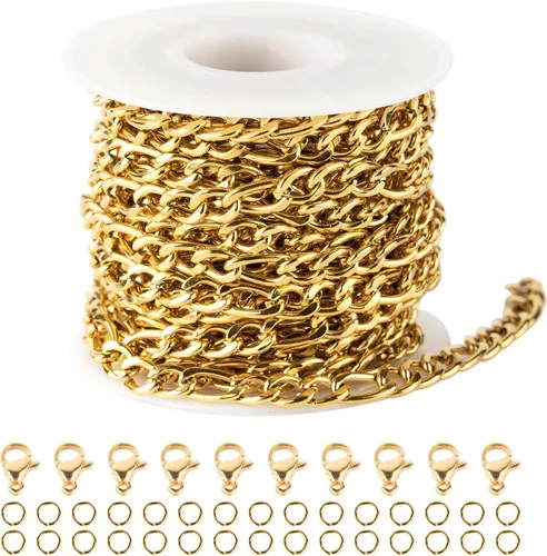 Vista 12 de YOUBEIYEE Cadena de cuentas de satélite de plata brillante de 32.8 ft para hacer joyas, acero inoxidable, cadena de joyería de cruz soldada