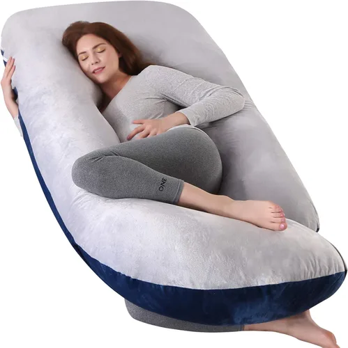Vista 15 de Almohada de embarazo de cuerpo completo de 57 pulgadas, almohada de maternidad con funda extraíble lavable, soporte para dormir para piernas