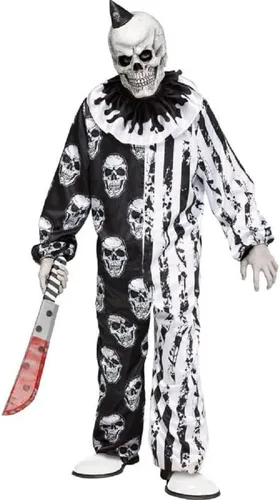 Fun World Skele-Klown - Disfraz y máscara de payaso aterrador de esqueleto para Halloween, talla L 12-14, Negro/Blanco