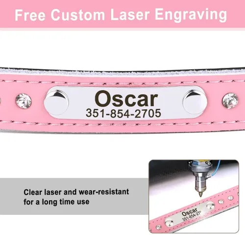 Vista 40 de Collares de perro personalizados, collar de perro de cuero suave y duradero, collar de perro personalizado con placa de nombre, collar de perro azul