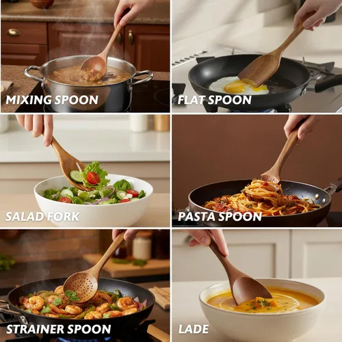 Vista 9 de 8 cucharas de madera para cocinar, juego de utensilios de madera para sartenes antiadherentes y utensilios de cocina, utensilios de cocina de madera