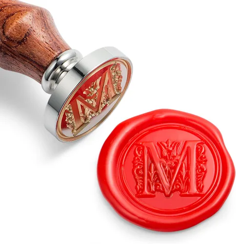 Vista 18 de Mceal - Sello de cera, sello grande de 1 1/5"(30mm) de diámetro, cabeza de latón plateado con mango de madera, serie de letras A a Z (Letra A)