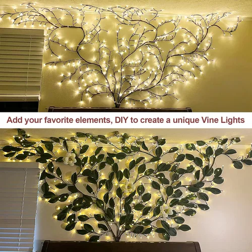 Vista 9 de Luces de vid de sauce encantado para pared: 7.5 pies de luz LED centelleante de rama de árbol para sala de estar y dormitorio, decoración del hogar