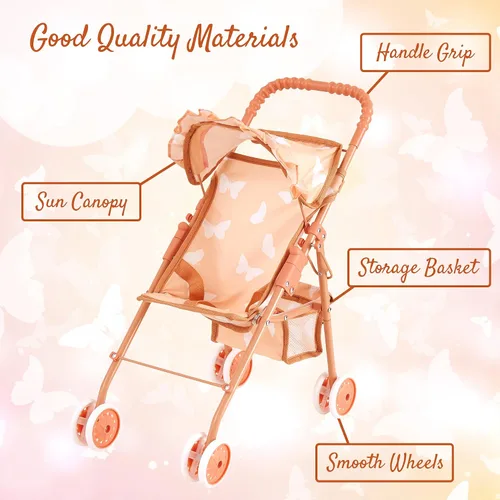 Vista 7 de My First Baby - Cochecito de muñeca para niñas de 3 años, niños pequeños Cochecito de bebé plegable para muñecas, cochecito de juguete