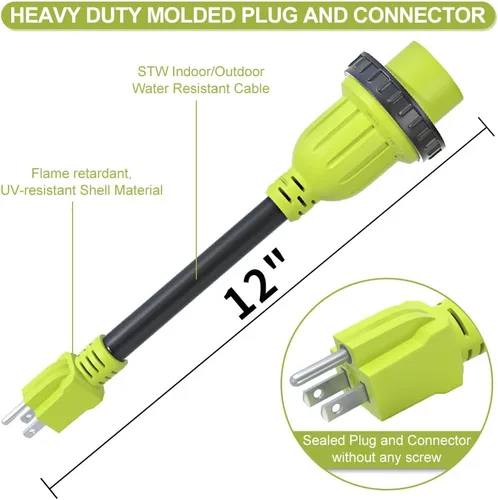 Vista 3 de Cable adaptador de enchufe RV de 15 amperios a 30 amperios de 110 voltios, NEMA 5-15P macho a L5-30R Twist Lock hembra, Heavy Duty STW calibre 10