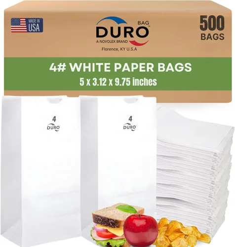 Vista 10 de Duro 8# Bolsas de almuerzo de papel blanco, 500 unidades, bolsas de papel blanco a granel para pan, bagel, delicatessen y restaurante, comida