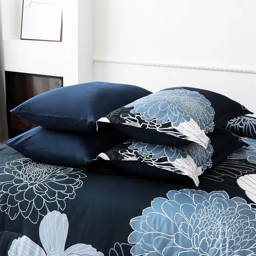 Vista 83 de Yiran - Juego de 7 piezas de edredón floral azul, juego de cama en una bolsa, tamaño Queen, juego de edredón de microfibra suave