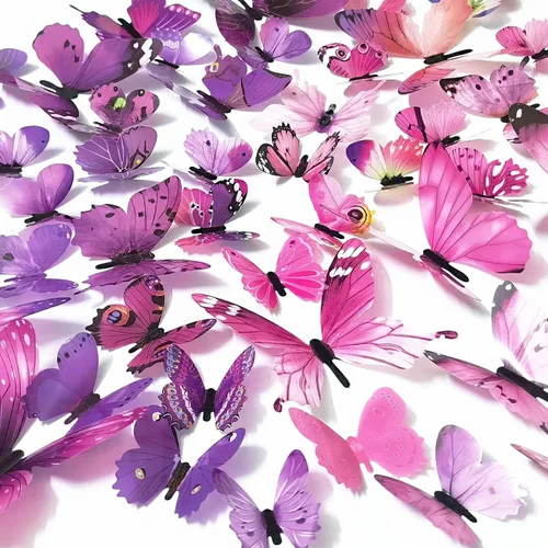 Vista 8 de Ewong 72 calcomanías de pared de mariposas 3D con diseño de mariposas 3D, decoración de mural extraíble, para el hogar, dormitorio de niños, niñas