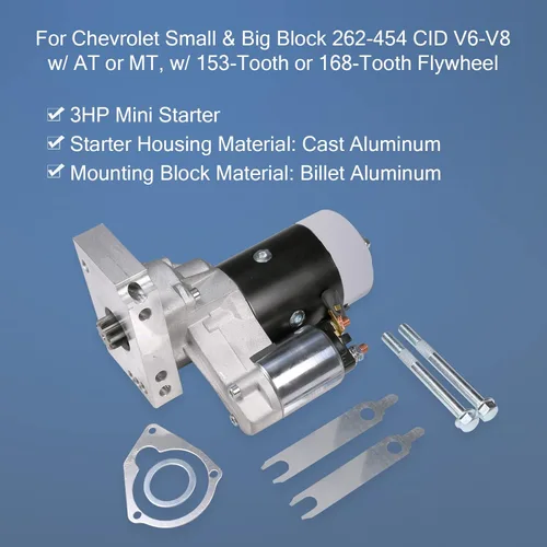 Vista 6 de Arrancador BUSIDN de alto par de 3 HP con 9 dientes, mini, 153/168 dientes para bloque pequeño/grande - Reemplazo para Chevy BBC SBC
