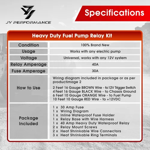 Vista 4 de JY Performance Kit de relé de bomba de combustible eléctrica para sistema de 12 V 40 amperios resistente al agua cables largos