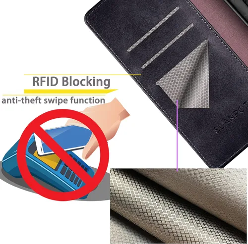 Vista 2 de SUANPOT Funda tipo cartera para Samsung Galaxy A03S 【Bloqueo RFID】 Titular de la tarjeta de crédito, Libro de folio con tapa Funda de cuero PU