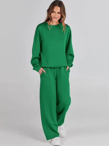 Vista 2 de Caracilia Conjunto de dos piezas para mujer, sudadera de manga larga con cuello redondo y pantalones deportivos