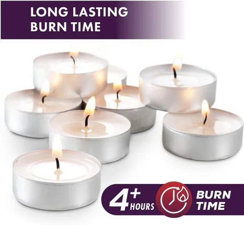 Vista 4 de MontoPack Velas de té sin perfume, 45 unidades 4 horas, blancas, sin humo, sin goteo, pequeñas velas votivas de parafina Velas duraderas