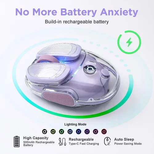 Vista 5 de Q9 Ratón inalámbrico recargable silencioso de 2.4GHz/Bluetooth, modo dual, 4 DPI ajustables, seguimiento óptico de 4800 DPI con iluminación RGB